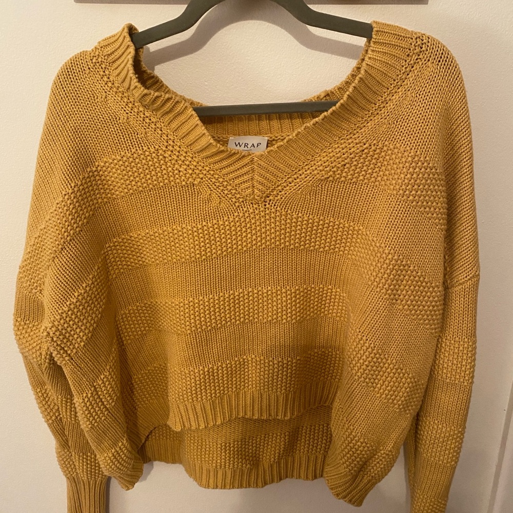 Wrap London Yellow V-Neck Sweater Chunky Knit Relaxed Fit